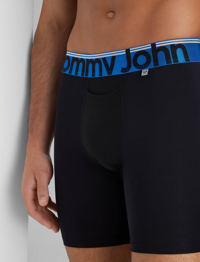 360 Sport Mid-Length Boxer Brief 6"::Black/Stripe WB