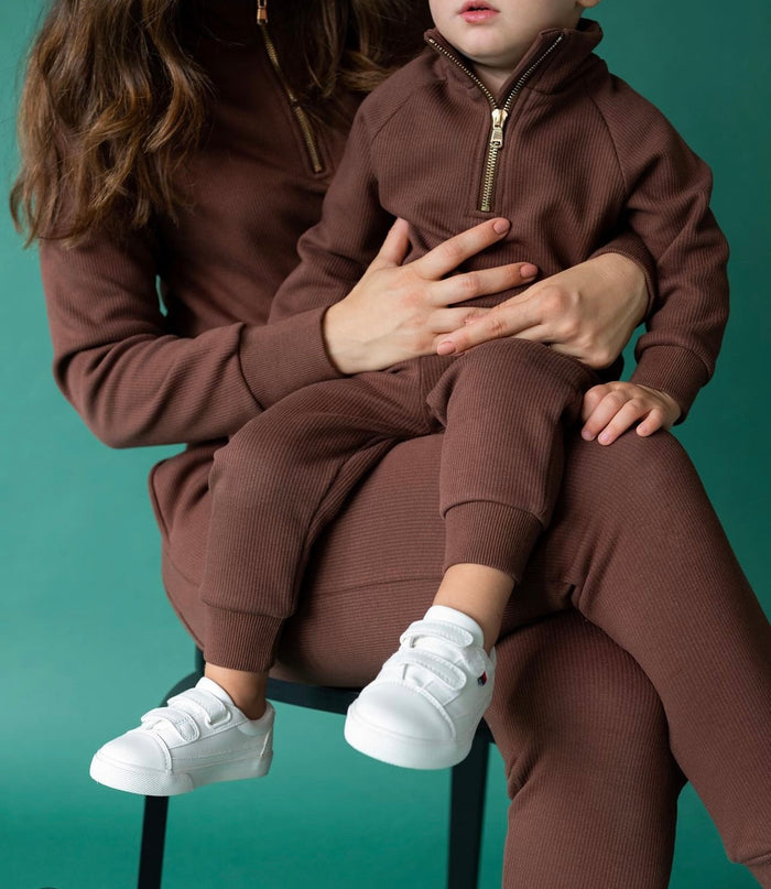 Adults Brown Ribbed Fleece lined set with personalised initial