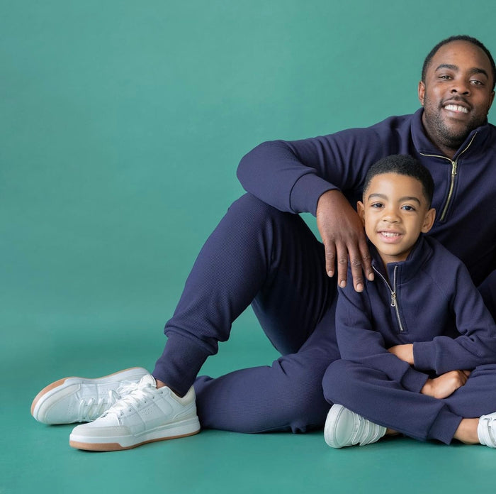 Adults Navy Ribbed Fleece lined set
