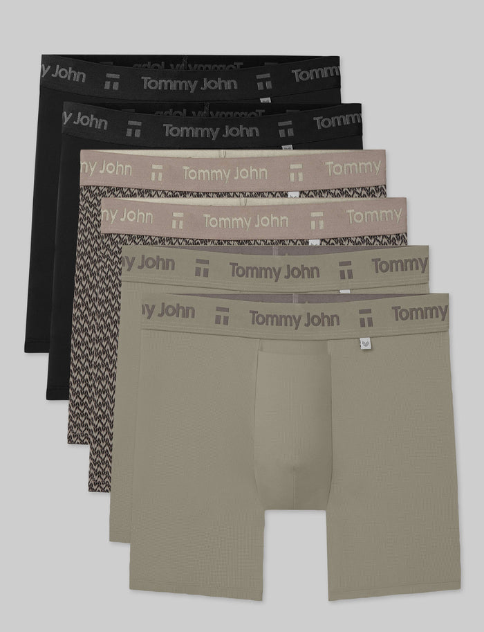 Air Mid-Length Boxer Brief 6" (6-Pack)::Black/Falcon Stockinette/Laurel Oak