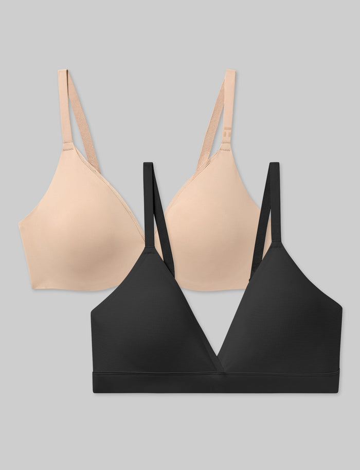 Air Plunge Bra and Air Triangle Bralette Set (2-Pack)::Rugby Tan/Black