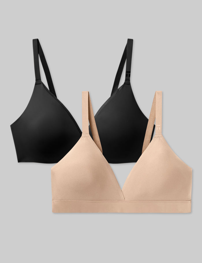 Air Plunge Bra and Air Triangle Bralette Set (2-Pack)::Black/Rugby Tan