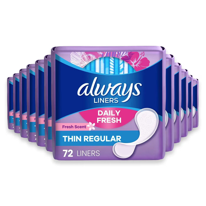 Always Daily Fresh Thin No Feel Protection Scented Panty Liners Regular - 72 Ct - 12 Pack
