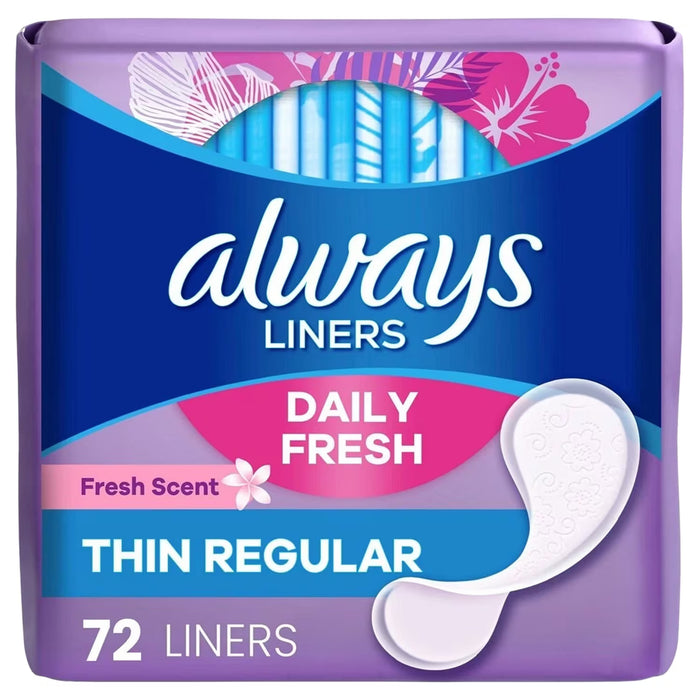 Always Daily Fresh Thin No Feel Protection Scented Panty Liners Regular - 72 Ct - 12 Pack