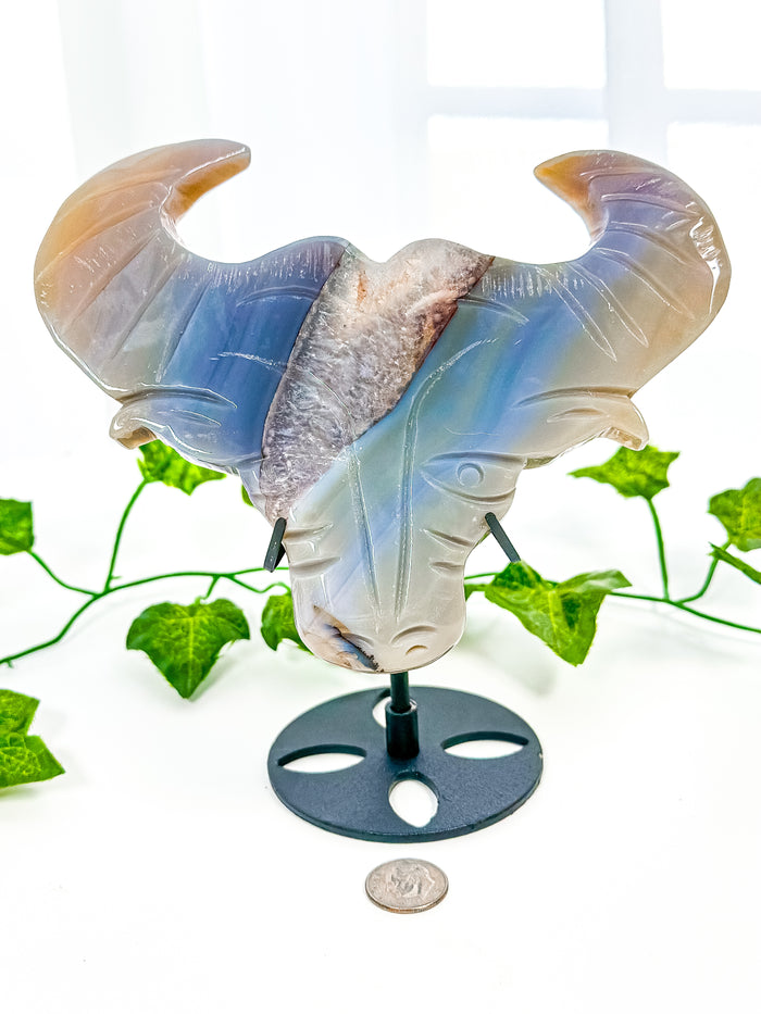 Amethyst Agate Bull on Stand (55B)