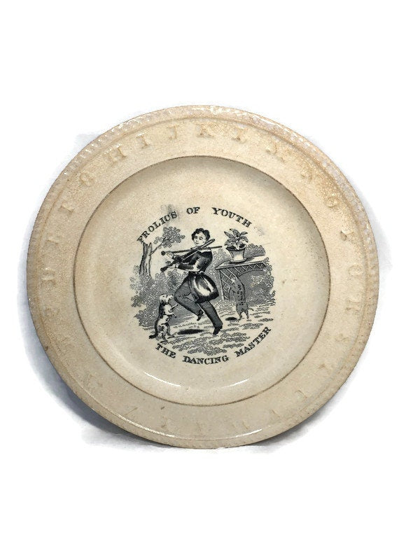 Antique Frolics of Youth Child's Alphabet Plate at Duckwells