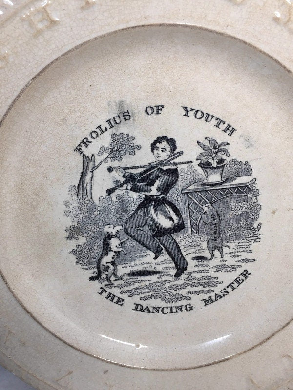 Antique Frolics of Youth Child's Alphabet Plate at Duckwells
