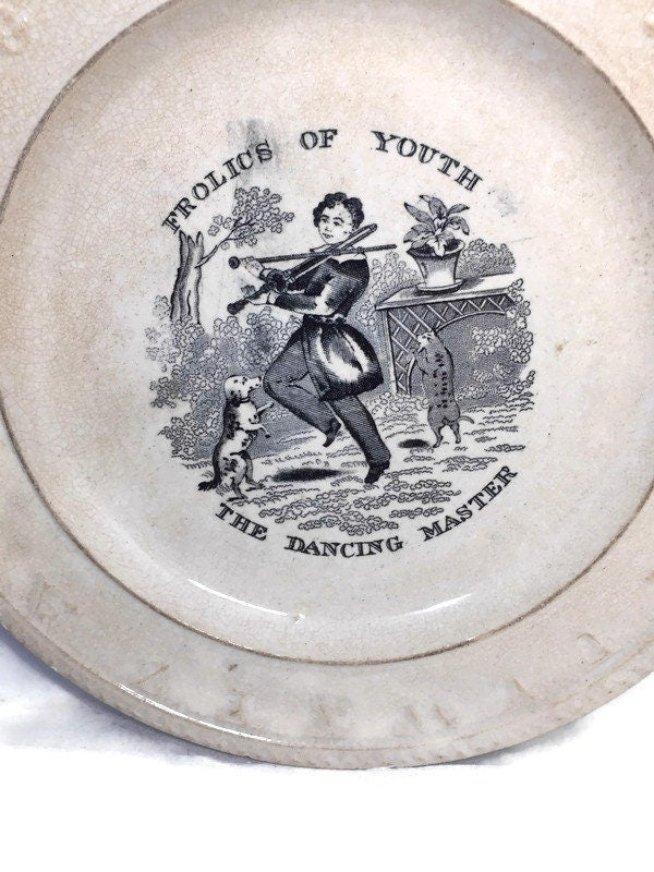 Antique Frolics of Youth Child's Alphabet Plate at Duckwells