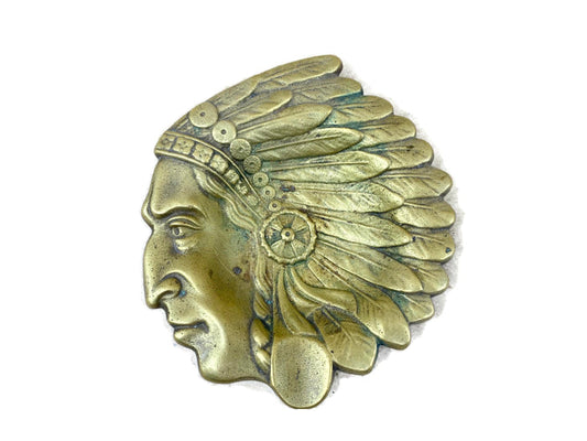Antique Native American Chief Brass Ashtray at Duckwells