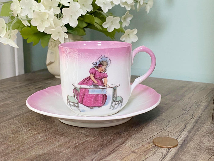 Antique Pink and White Demitasse Cup and Saucer at Duckwells