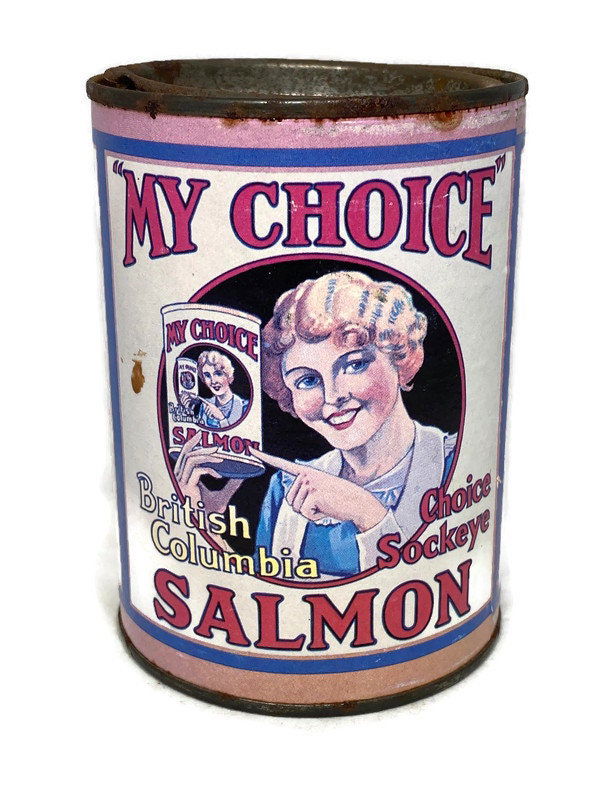 Antique Salmon Tin Can Coin Bank at Duckwells