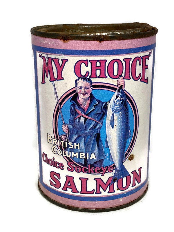 Antique Salmon Tin Can Coin Bank at Duckwells