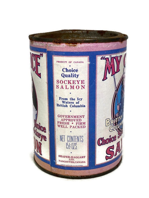 Antique Salmon Tin Can Coin Bank at Duckwells