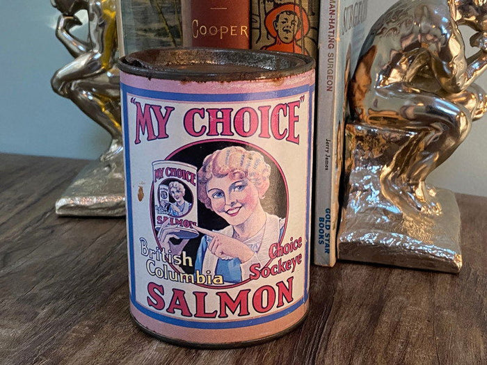 Antique Salmon Tin Can Coin Bank at Duckwells