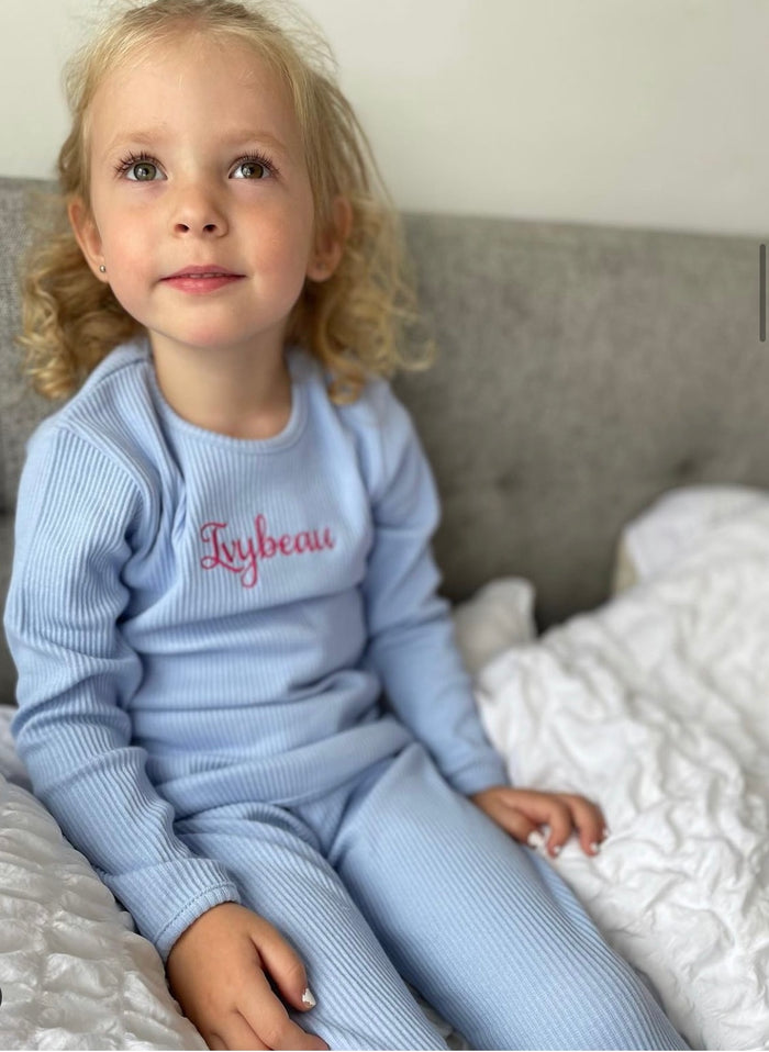 girl wearing Blue Ribbed Childrens Tracksuit