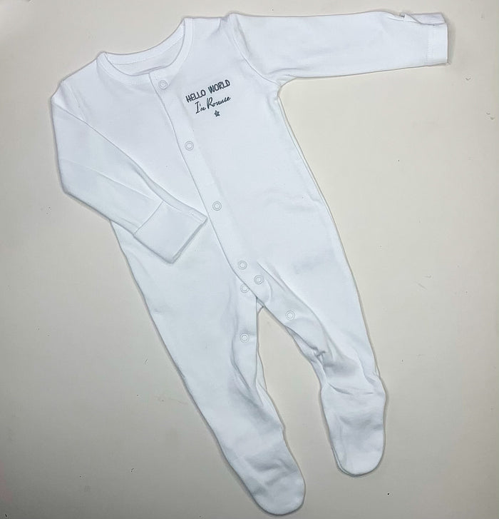 Babygrow with 'Hello World'