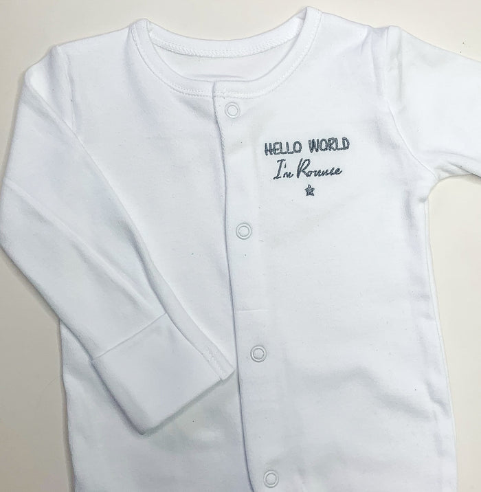 Babygrow with 'Hello World'