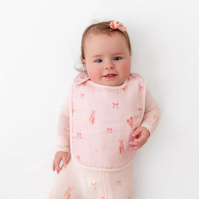 Soft and absorbent ballerina-print bib made from bamboo fabric