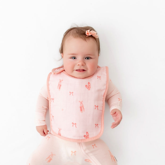 Soft and absorbent ballerina-print bib made from bamboo fabric
