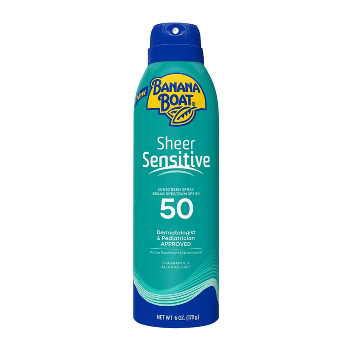 Banana Boat Sheer Sensitive Sunscreen Spray SPF 50 Unscented - 6 oz - 12 Pack