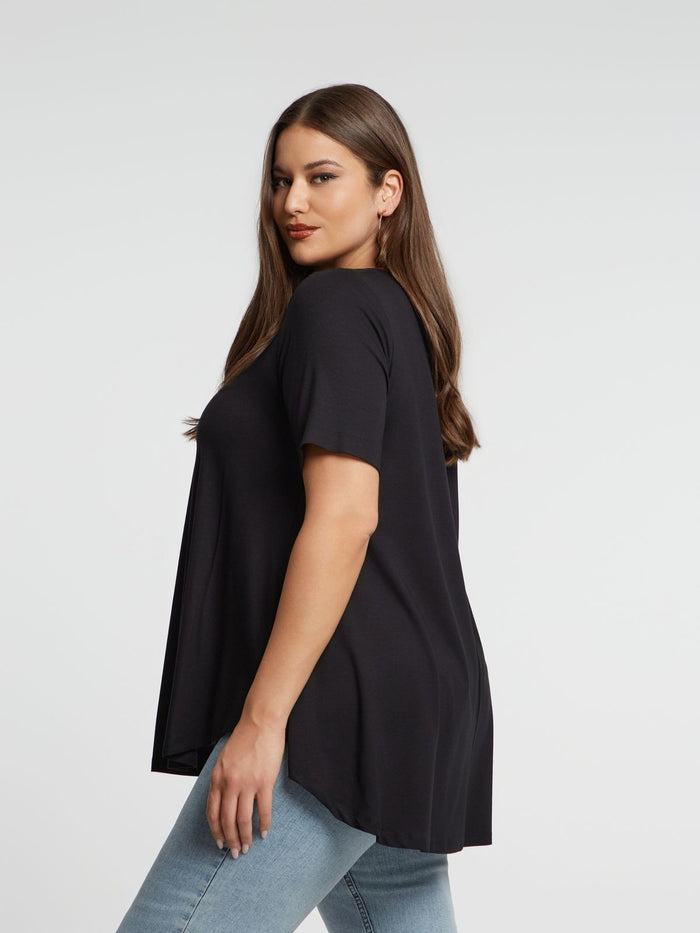 Basic curve hem black top - Mat