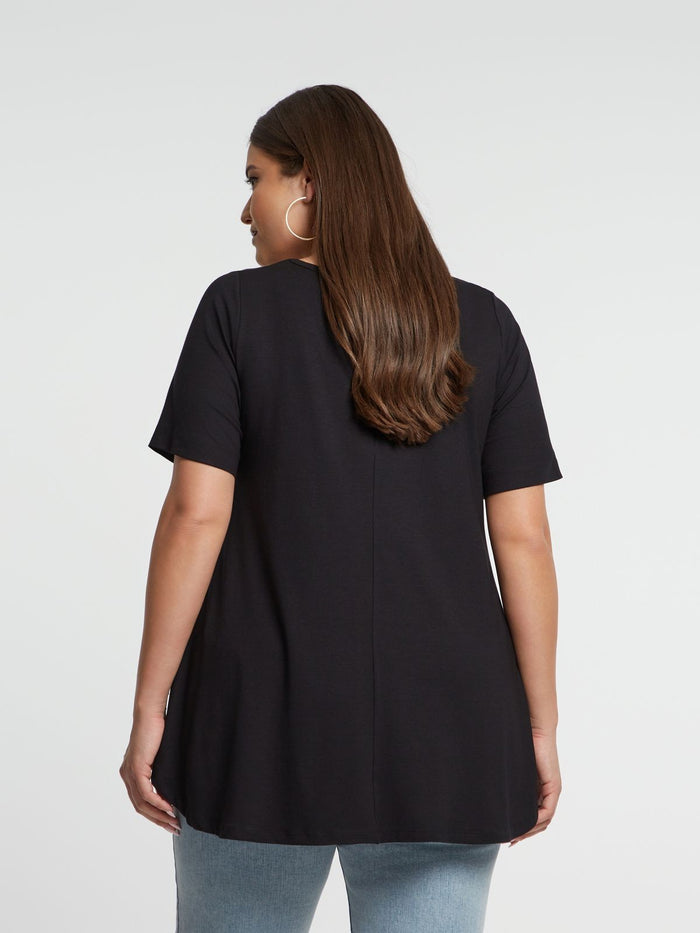 Basic curve hem black top - Mat