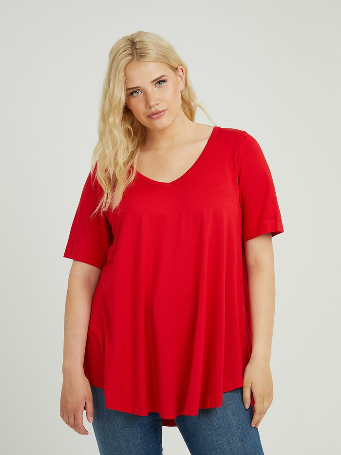 Basic curve hem red top - Mat