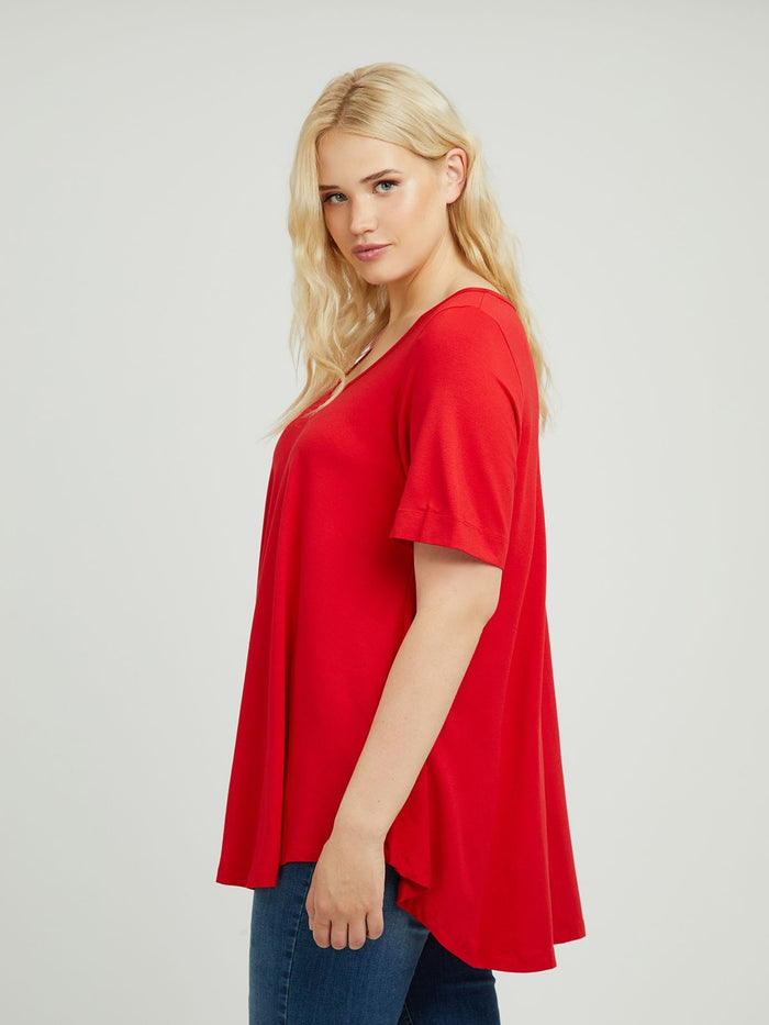 Basic curve hem red top - Mat
