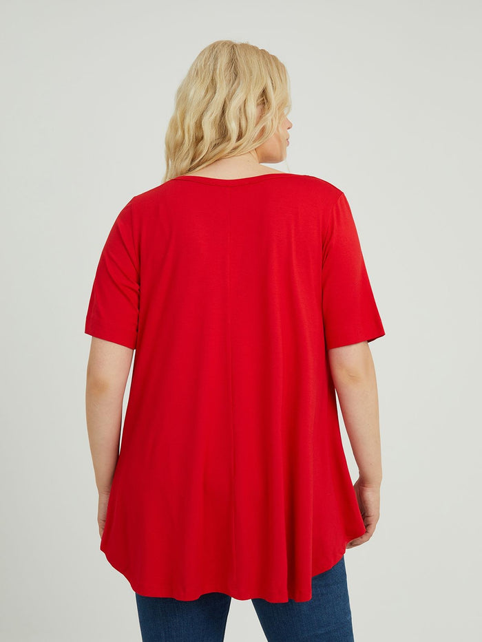 Basic curve hem red top - Mat