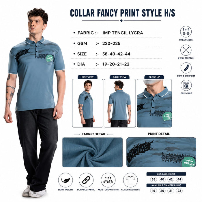 Men's Printed Polo T-Shirt | Fancy Collar Half Sleeve | Imported Tencil Lycra Fabric | 220-225 GSM | Regular Fit | Casual & Daily Wear - ANS Billion
