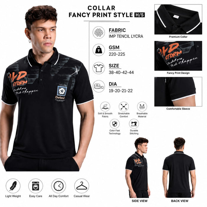 Men's Printed Polo T-Shirt | Fancy Collar Half Sleeve | Imported Tencil Lycra Fabric | 220-225 GSM | Regular Fit | Casual & Daily Wear - ANS Billion