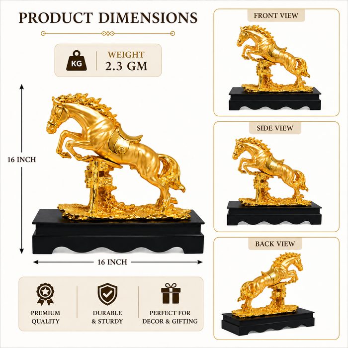 Beautifully crafted Golden Jumping Horse Showpiece