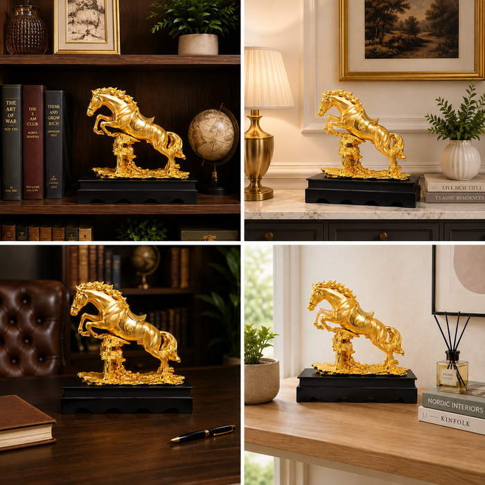 Beautifully crafted Golden Jumping Horse Showpiece