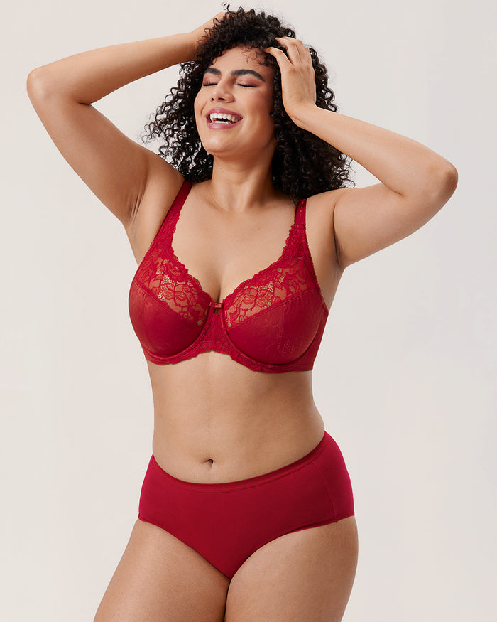 Women's Beauty Lace Bra Dark Red