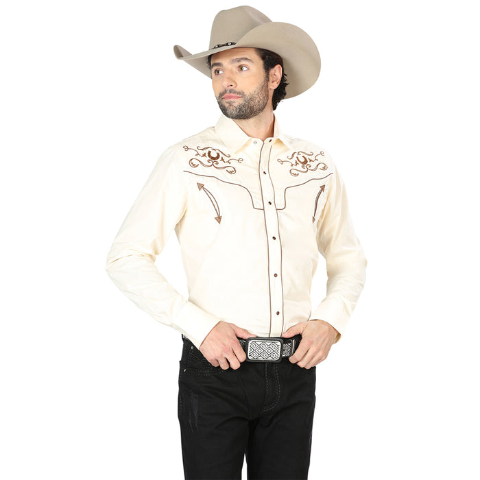 Beige Embroidered Western Long Sleeve