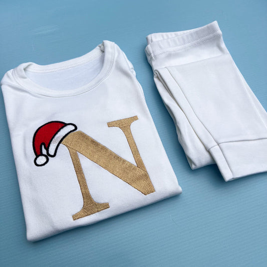 Beige initial with Santa Hat