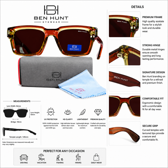 BEN HUNT Premium Square Men Sunglasses