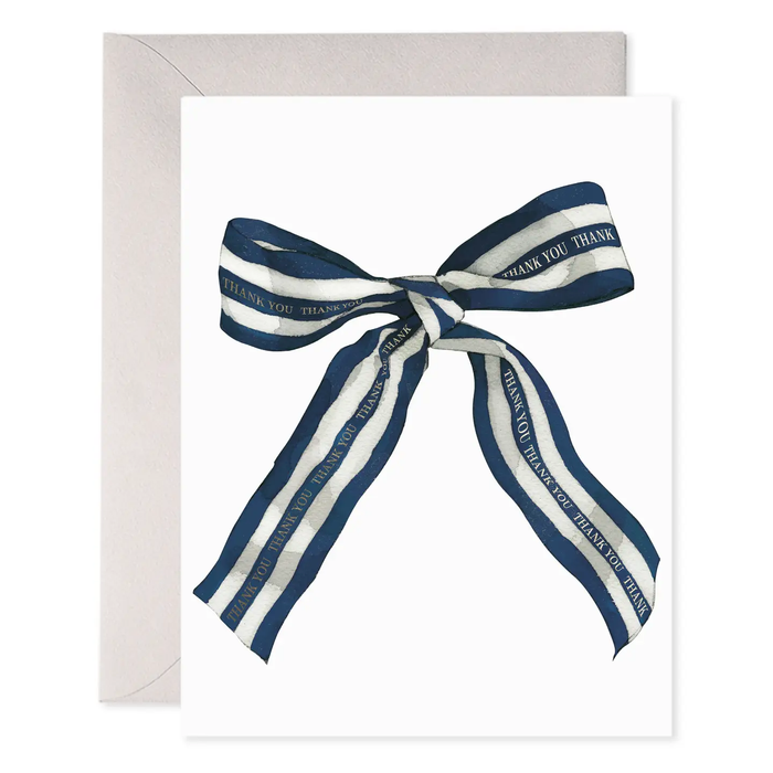 Big Navy Striped Bow Thank You Boxed Card Set