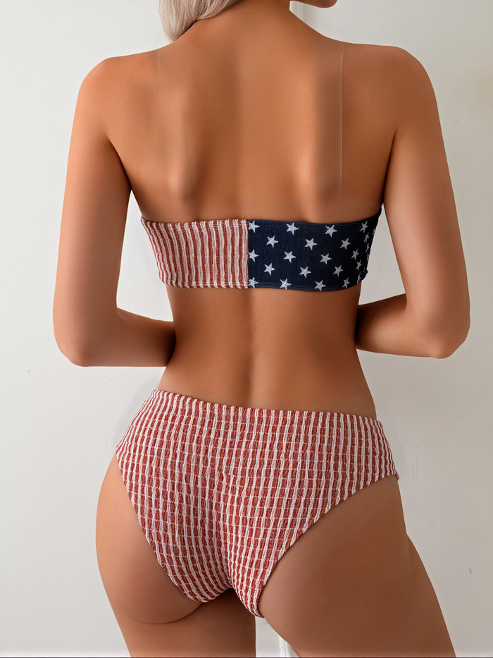 Bikini Set - Women Strapless Two Piece Swimsuits Ribbed Longline Full Coverage Bathing Suits Swimwear