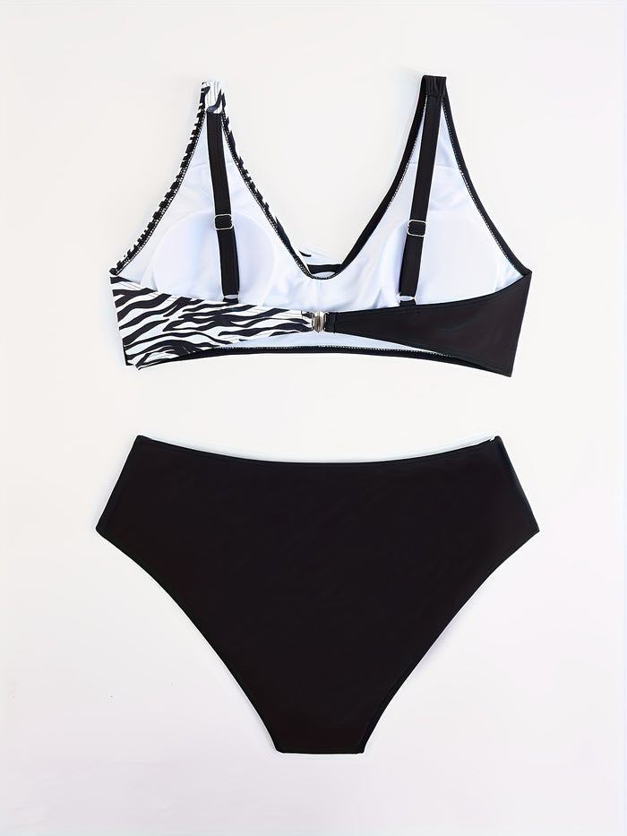 Bikini Set for Women Two Piece Swimsuit Print Sexy High Waisted Swimwear V Neck Cheeky Bathing Suit