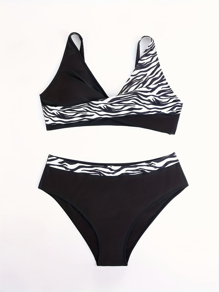 Bikini Set for Women Two Piece Swimsuit Print Sexy High Waisted Swimwear V Neck Cheeky Bathing Suit