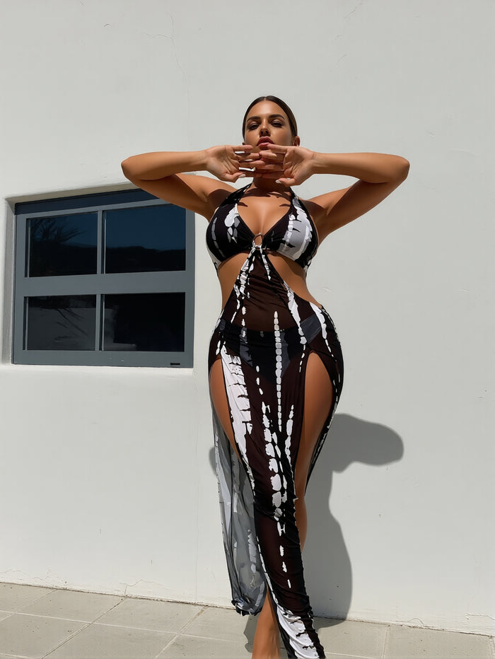 Bikini Sets for Women Sexy Triangle Swimsuit O-Ring Bathing Suit Cover Up Long Skirt Beachwear Resort Outfit