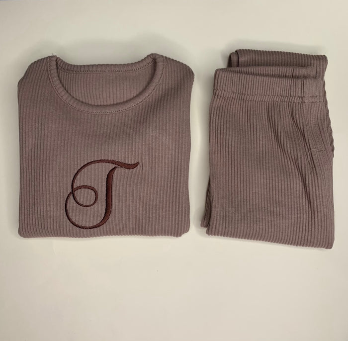 flat lay of Biscuit Ribbed Childrens Tracksuit