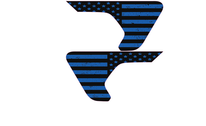 Black and Blue Distressed Flag 2pc Vinyl Fender Decal