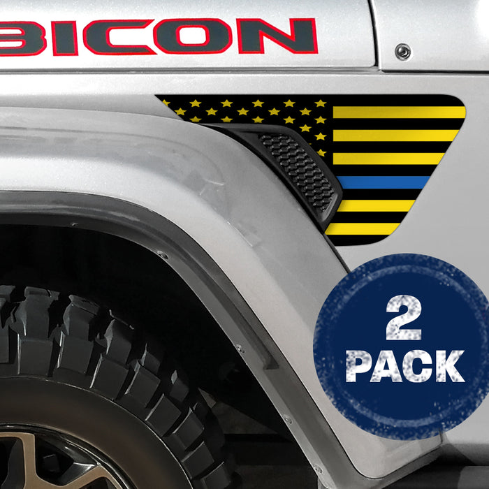 Black and Yellow Thin Blue Line Flag 2pc Vinyl Fender Decal