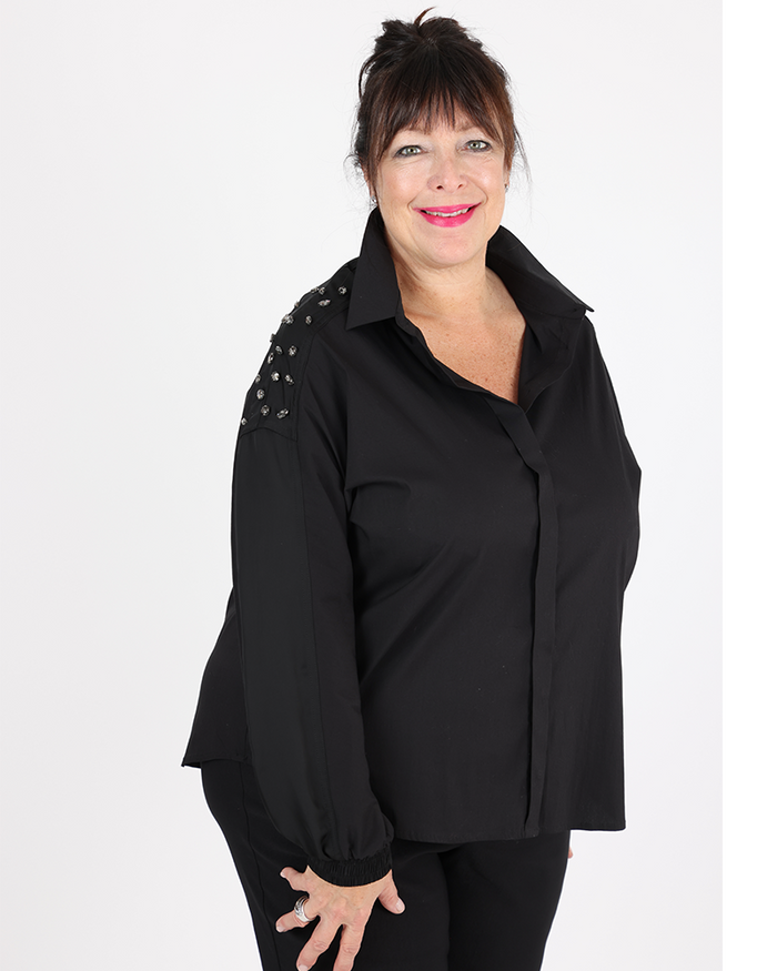 Black shirt with sparkling stones  - MAT