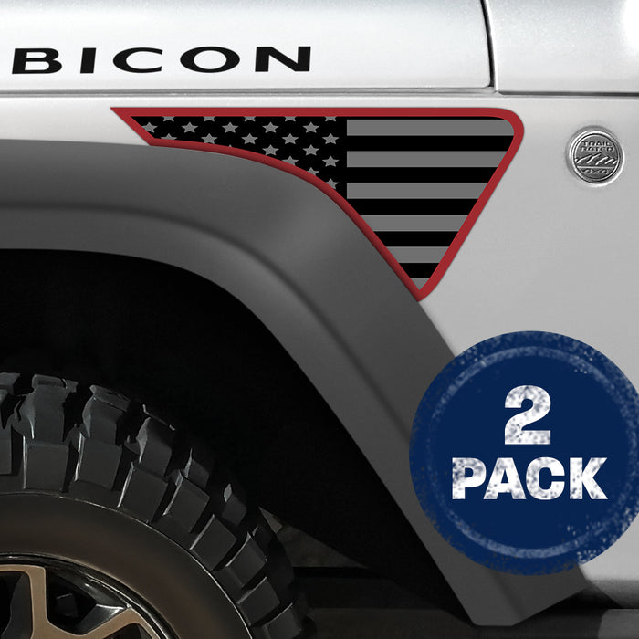 Blackout Red Outline Flag 2pc Vinyl Fender Decal