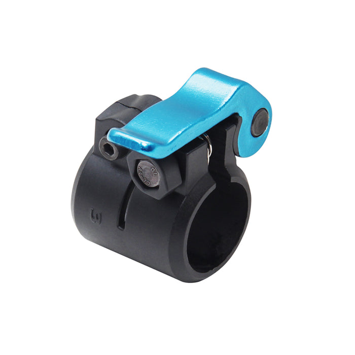 Black and blue metal clamp on a white background