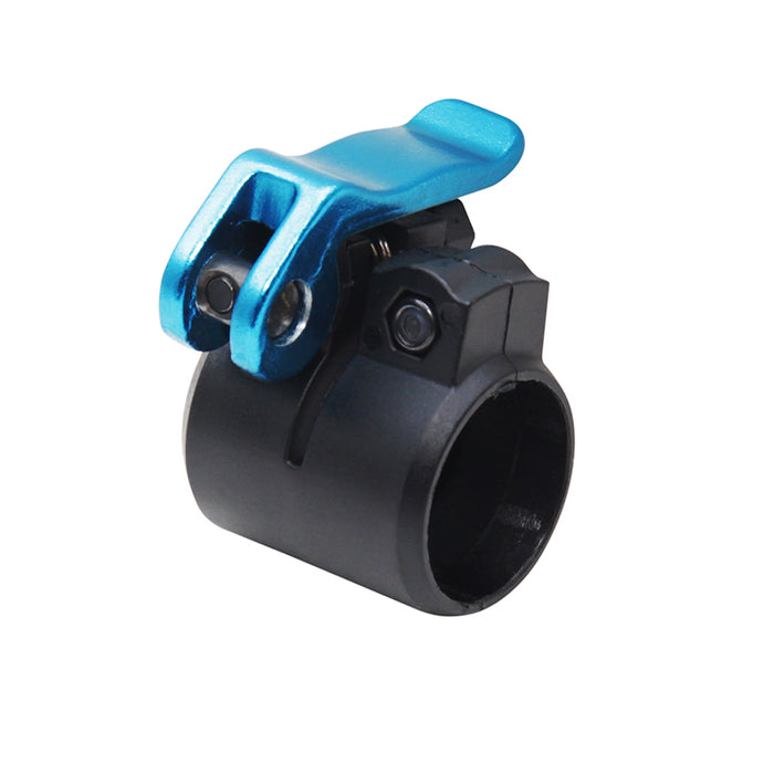 Black and blue mechanical component on a white background