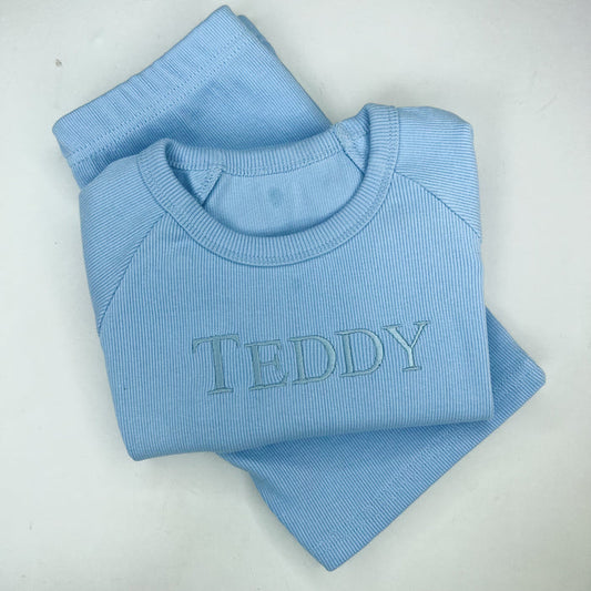 Blue Ribbed Short Set
